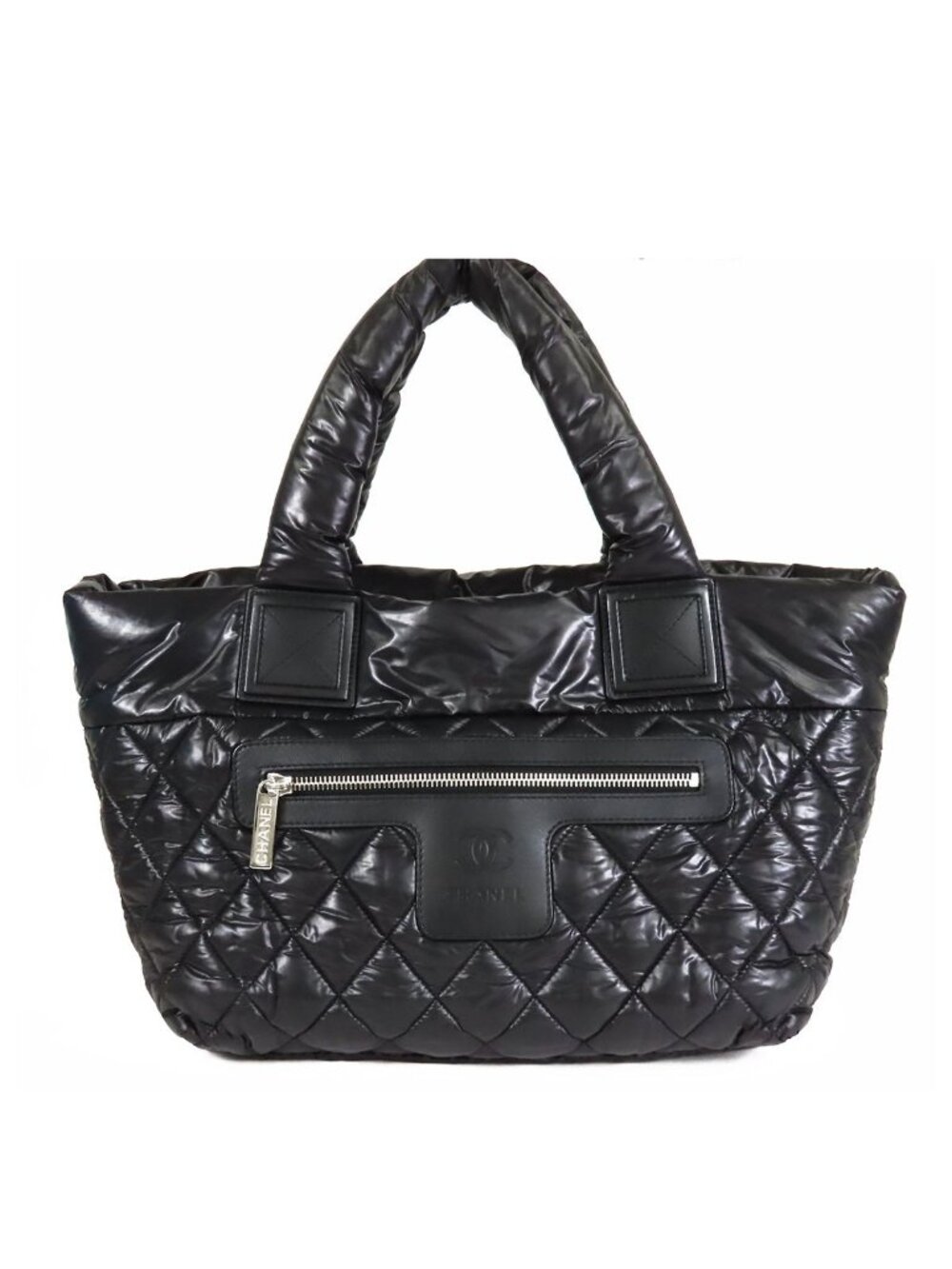 Chanel Coco Cocoon PM Black Silver Nylon Tote Bag